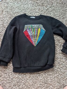Lola And The Boys Black "Dreamer" Sequin Diamond Sweatshirt Size 14